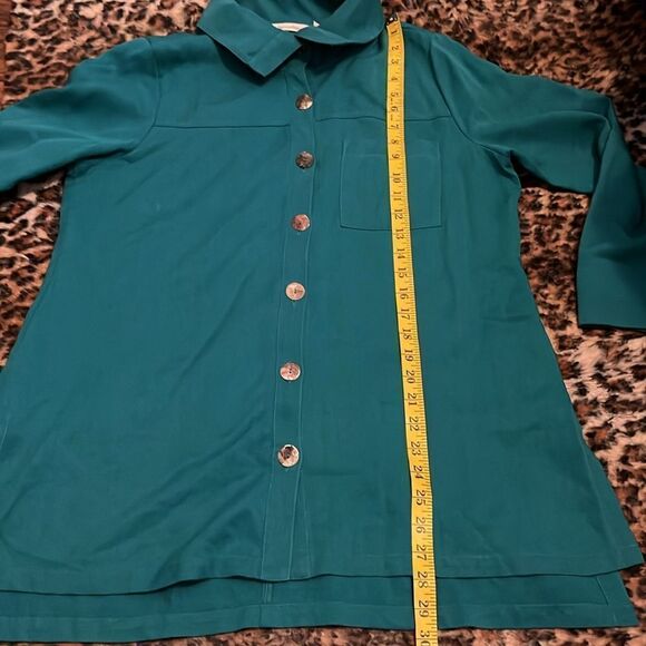 Soft Surroundings Blue Green Button Closure Front Pocket Shirt Casual Work Boho - Picture 7 of 11